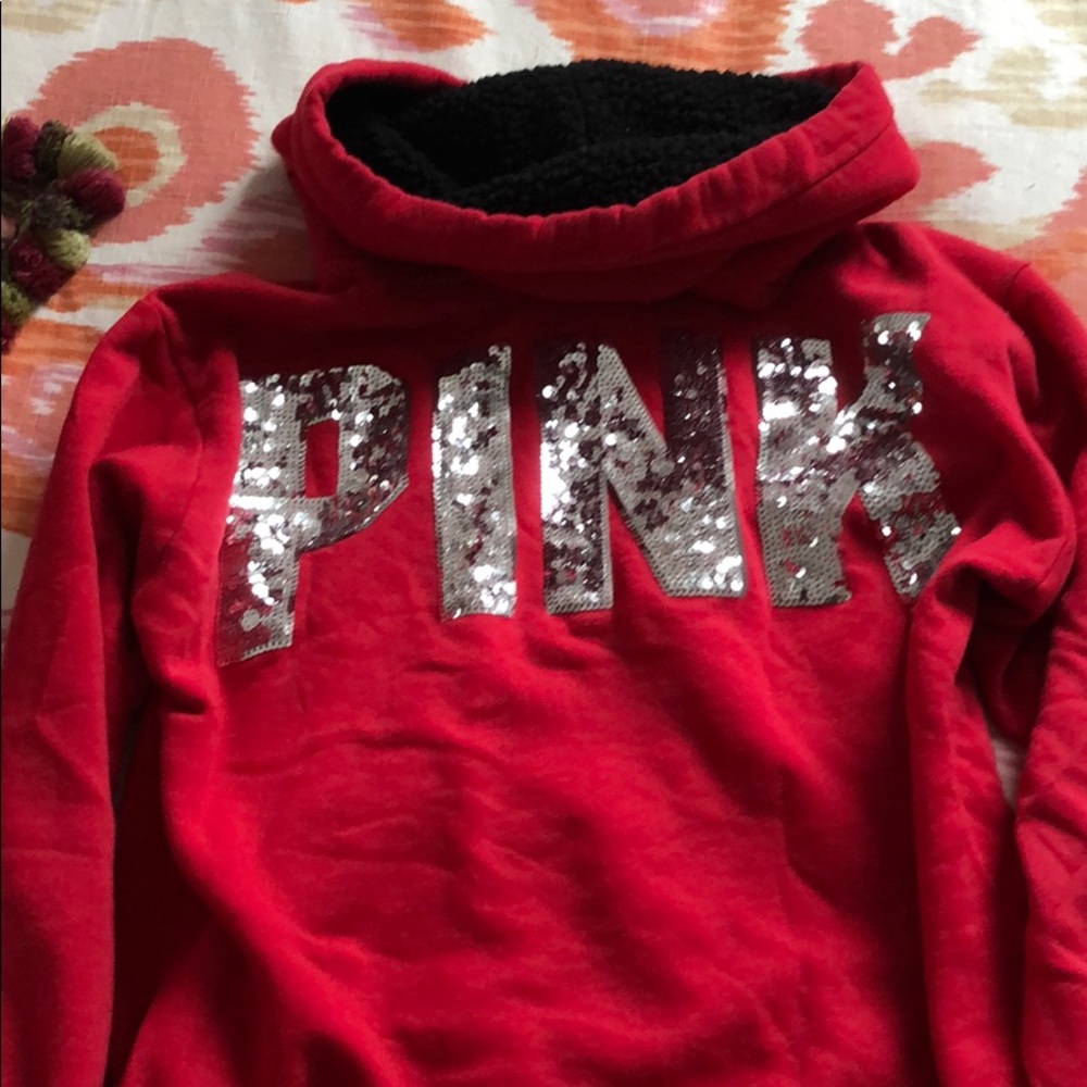 Pink pull over hooded sweatshirt